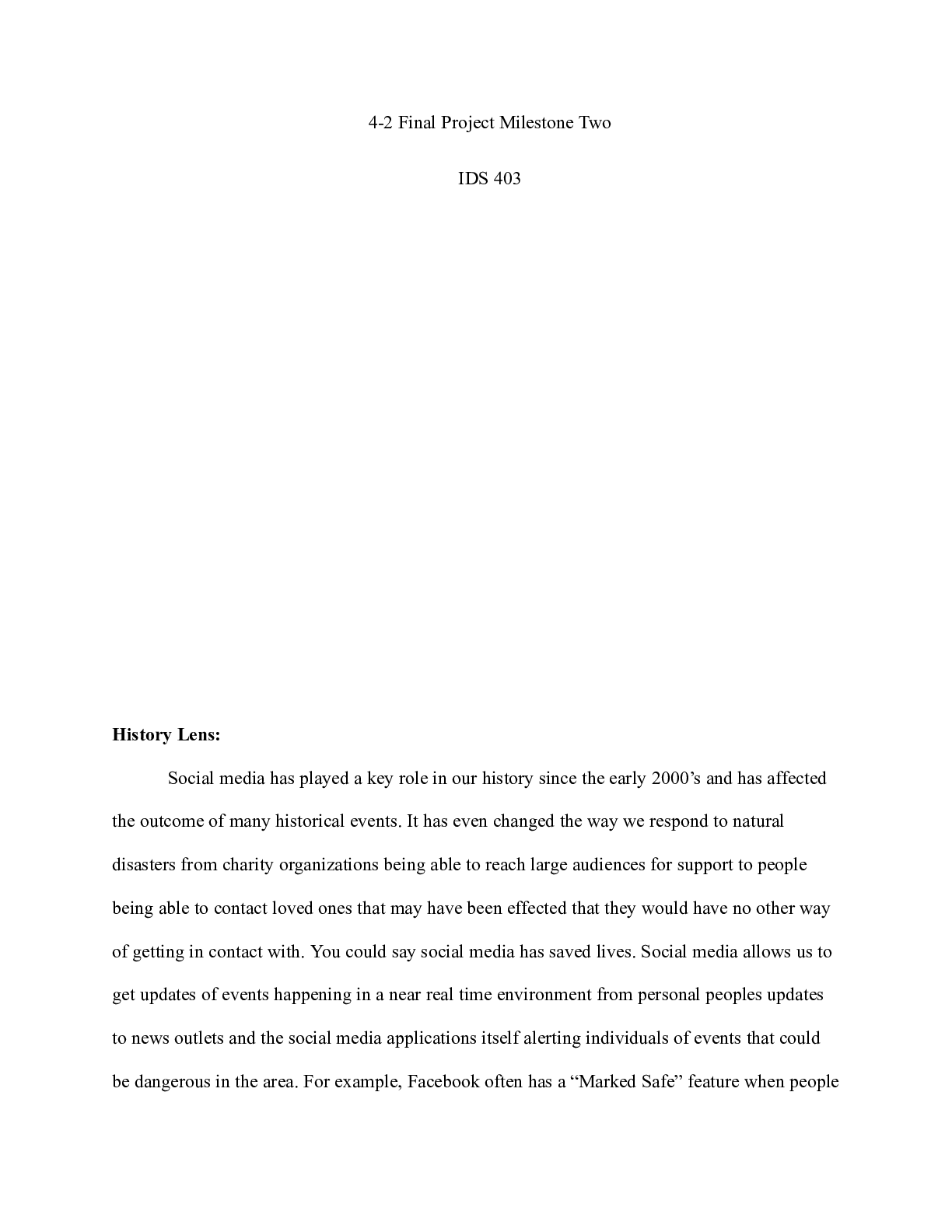 Preview image for IDS 403 Final Project Milestone Two|  4-2 Final Project Milestone Two  IDS 403  Histor